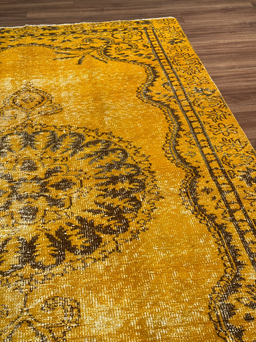 Orijinal Vintage Sarı Kök Boya Yün El Dokuma Halı 172x293 5.04 Metrekare - 6x8 ft