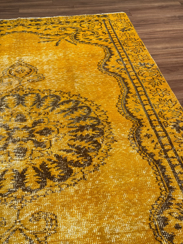 Orijinal Vintage Sarı Kök Boya Yün El Dokuma Halı 172x293 5.04 Metrekare - 6x8 ft