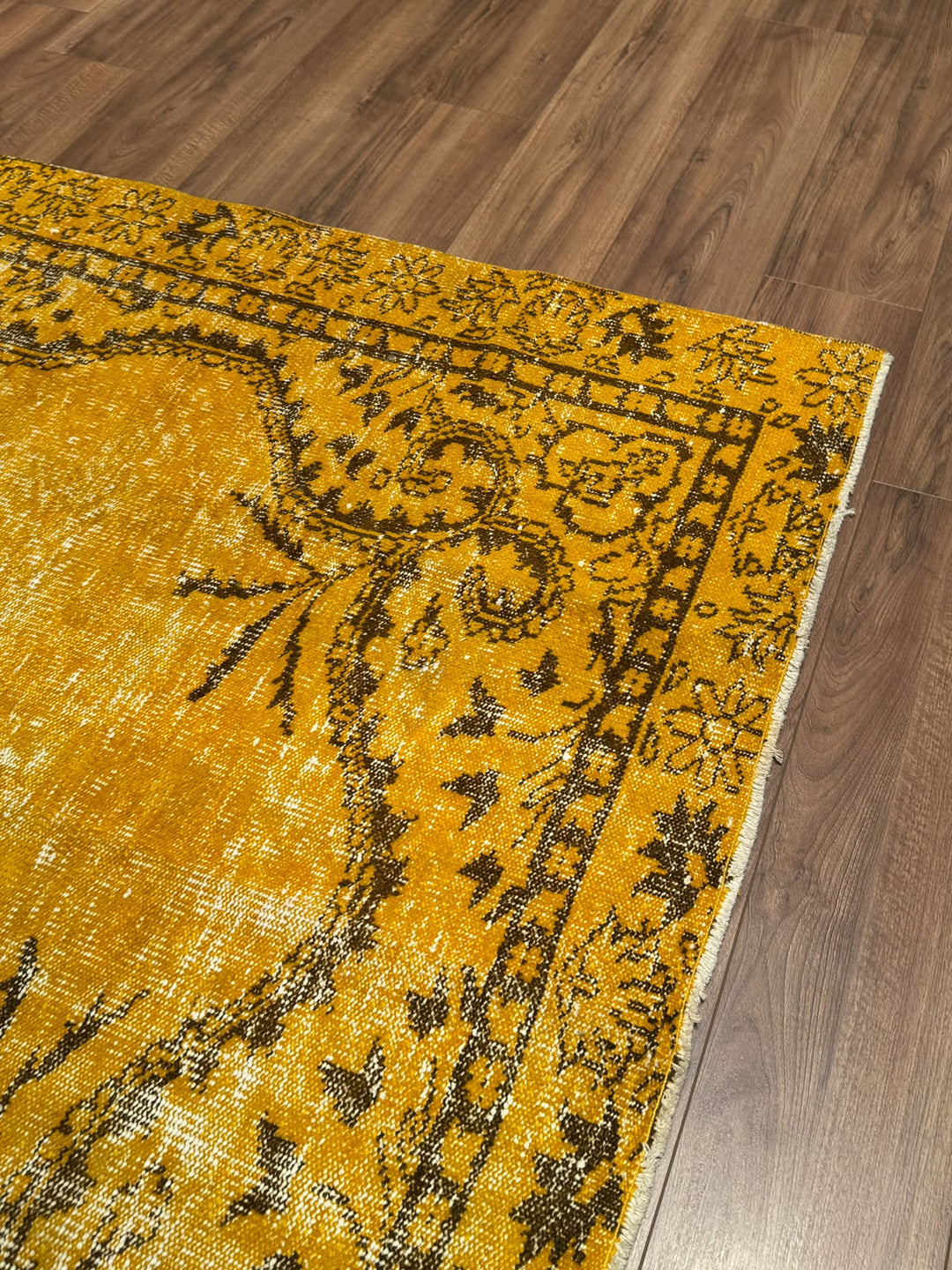 Orijinal Vintage Sarı Kök Boya Yün El Dokuma Halı 172x293 5.04 Metrekare - 6x8 ft
