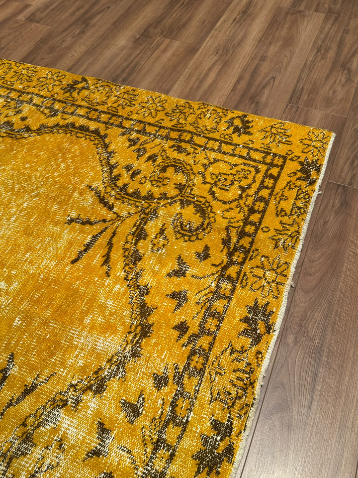 Orijinal Vintage Sarı Kök Boya Yün El Dokuma Halı 172x293 5.04 Metrekare - 6x8 ft