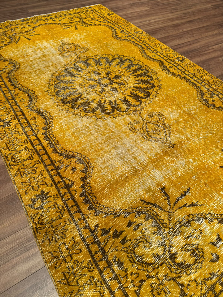 Orijinal Vintage Sarı Kök Boya Yün El Dokuma Halı 172x293 5.04 Metrekare - 6x8 ft