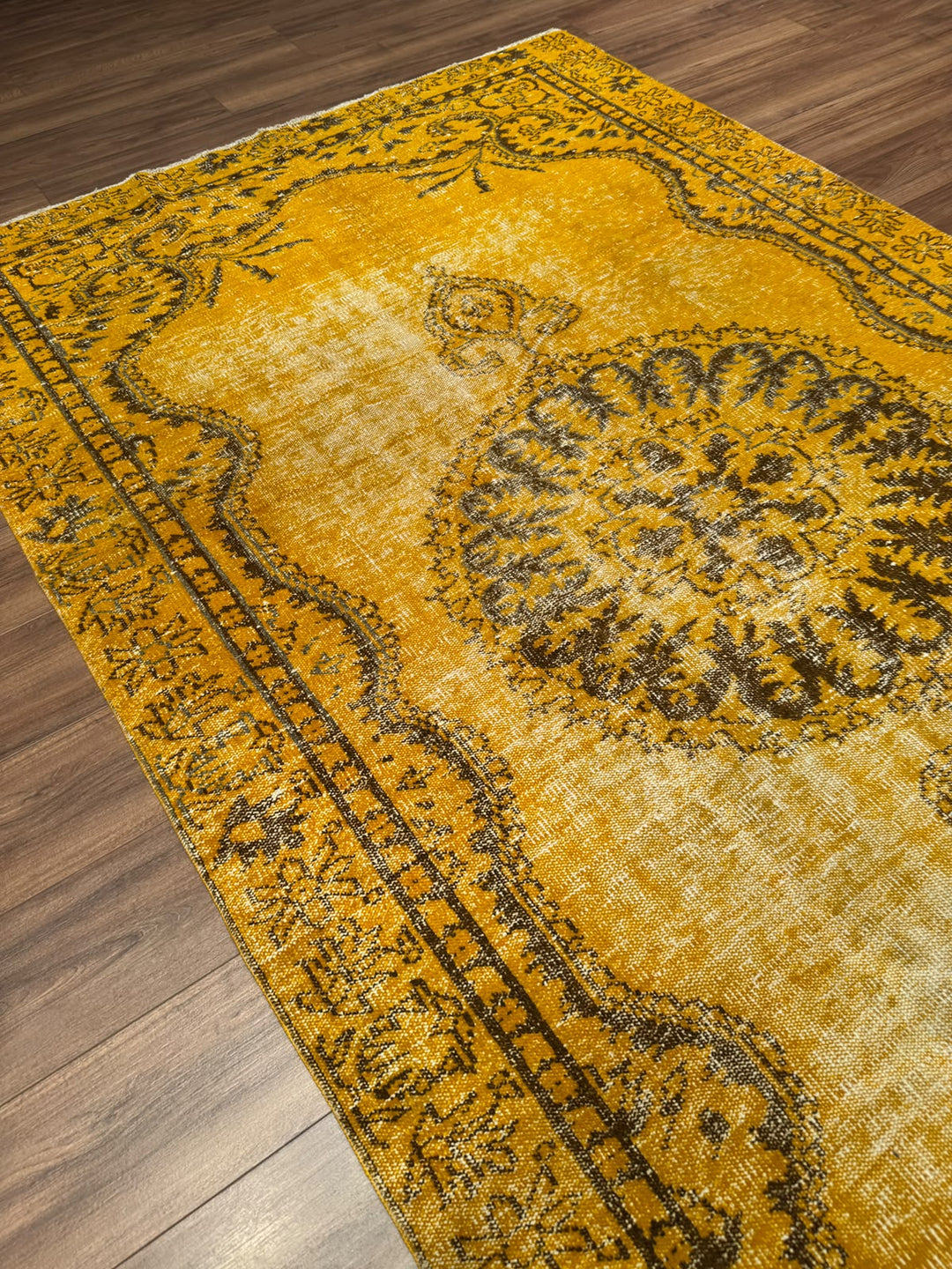 Orijinal Vintage Sarı Kök Boya Yün El Dokuma Halı 172x293 5.04 Metrekare - 6x8 ft