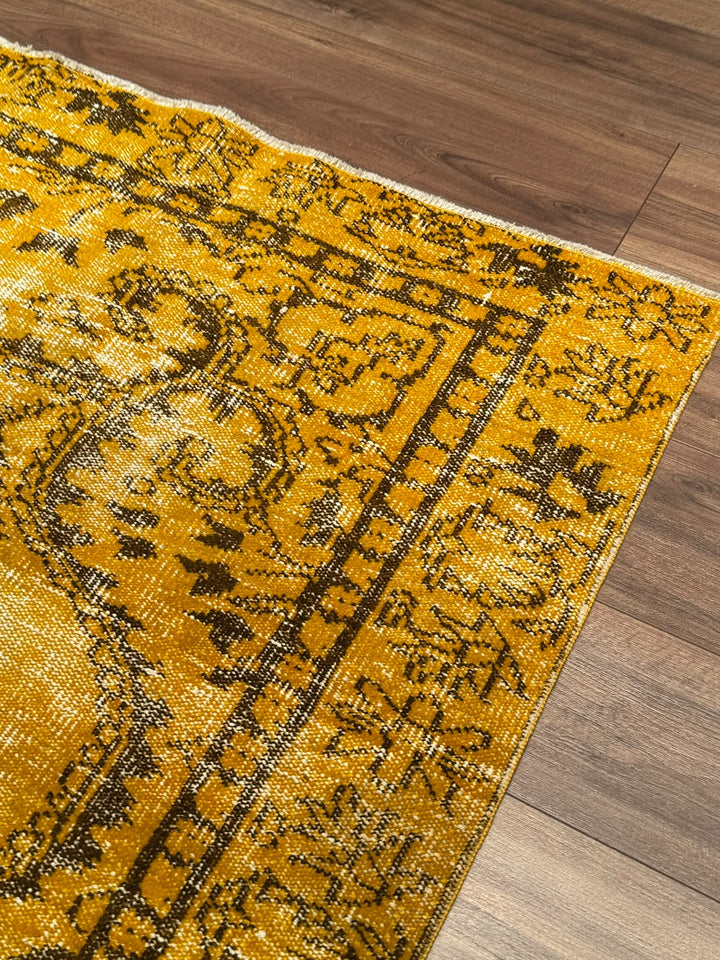 Orijinal Vintage Sarı Kök Boya Yün El Dokuma Halı 172x293 5.04 Metrekare - 6x8 ft