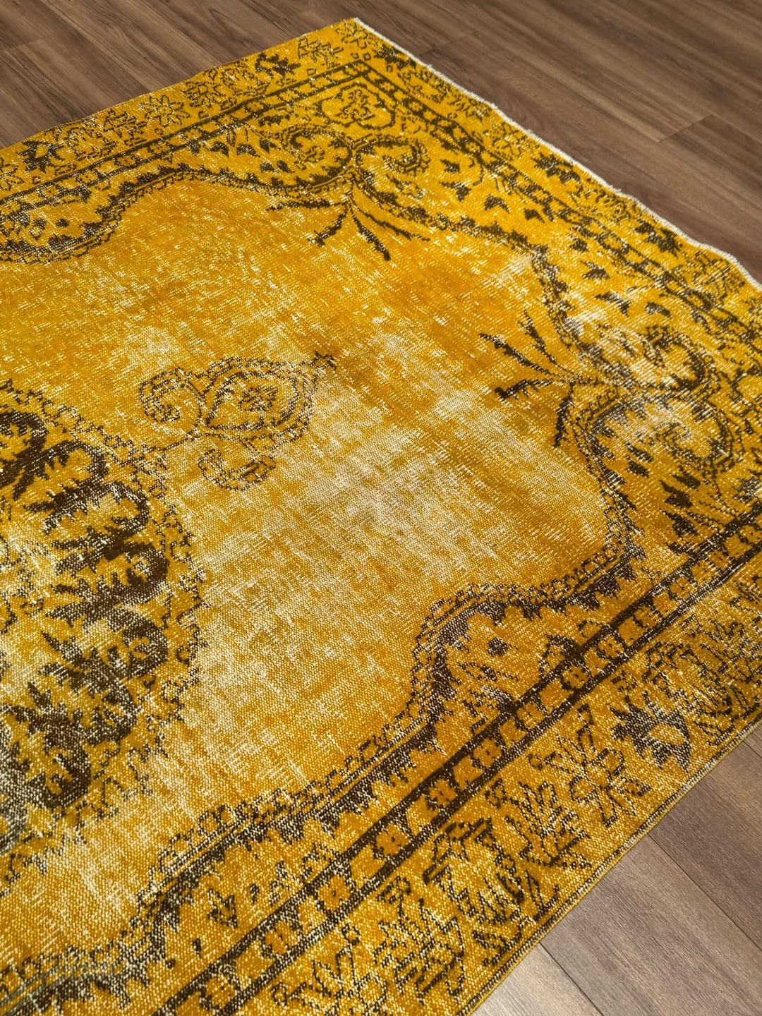 Orijinal Vintage Sarı Kök Boya Yün El Dokuma Halı 172x293 5.04 Metrekare - 6x8 ft