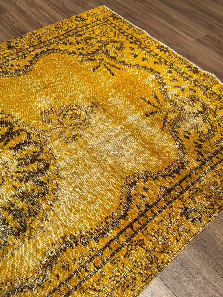Orijinal Vintage Sarı Kök Boya Yün El Dokuma Halı 172x293 5.04 Metrekare - 6x8 ft