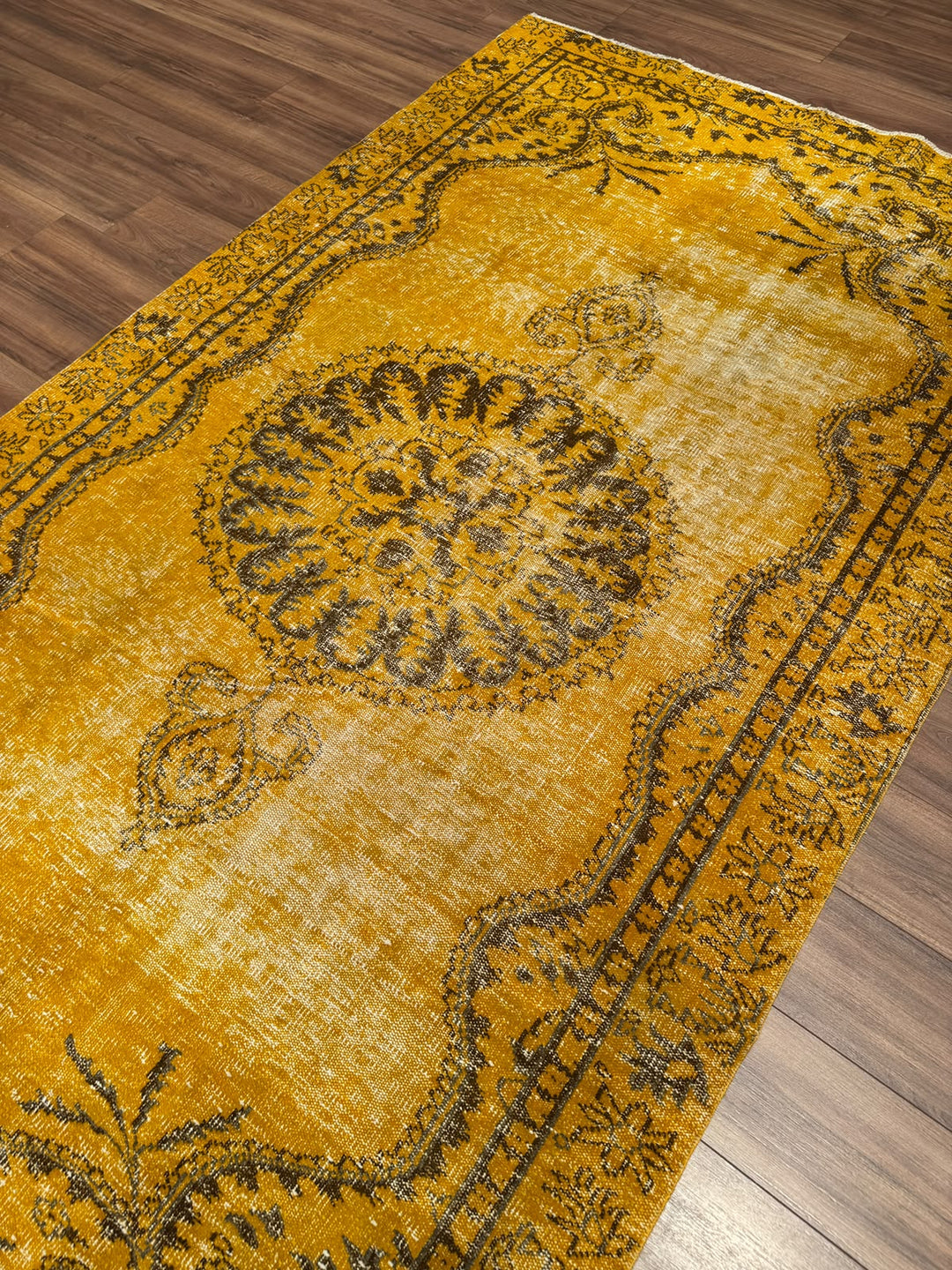 Orijinal Vintage Sarı Kök Boya Yün El Dokuma Halı 172x293 5.04 Metrekare - 6x8 ft