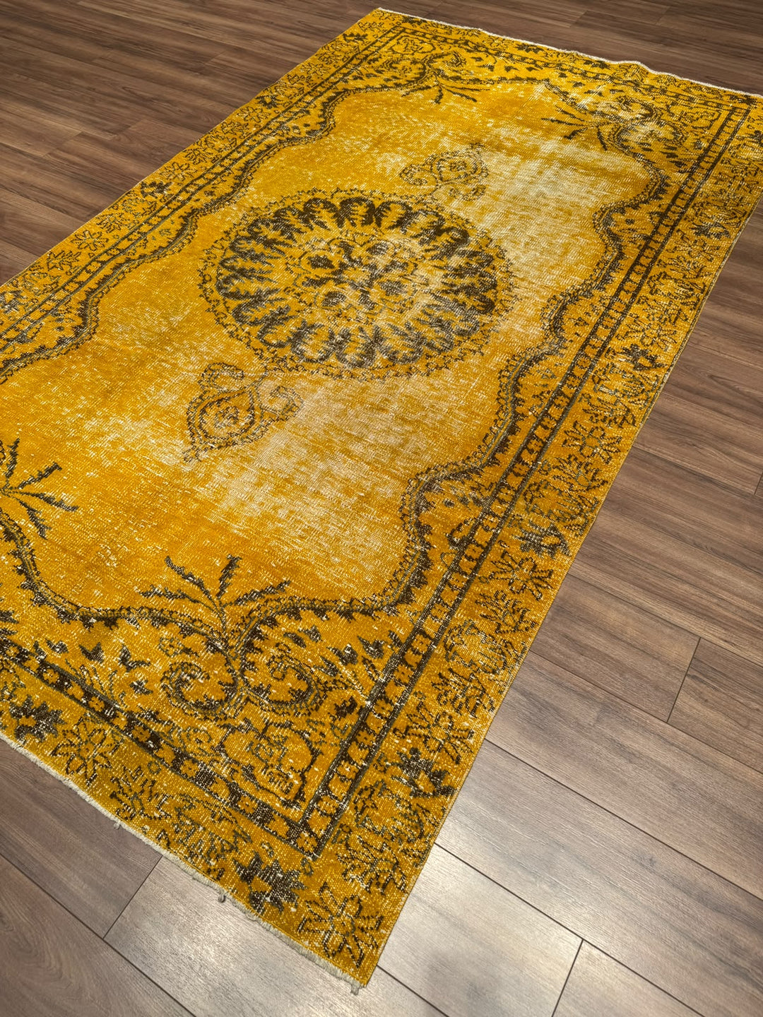 Orijinal Vintage Sarı Kök Boya Yün El Dokuma Halı 172x293 5.04 Metrekare - 6x8 ft