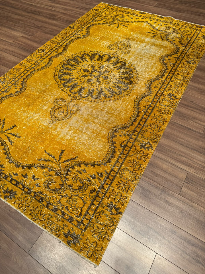 Orijinal Vintage Sarı Kök Boya Yün El Dokuma Halı 172x293 5.04 Metrekare - 6x8 ft