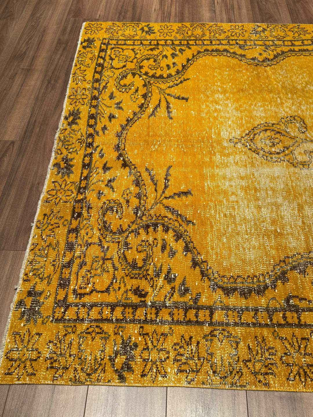 Orijinal Vintage Sarı Kök Boya Yün El Dokuma Halı 172x293 5.04 Metrekare - 6x8 ft