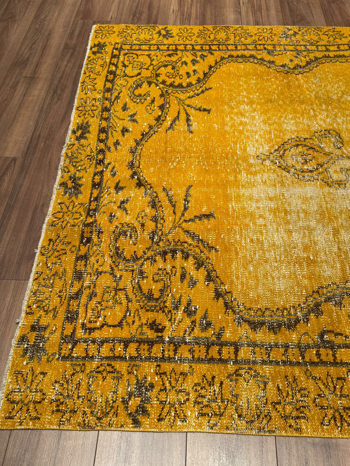 Orijinal Vintage Sarı Kök Boya Yün El Dokuma Halı 172x293 5.04 Metrekare - 6x8 ft