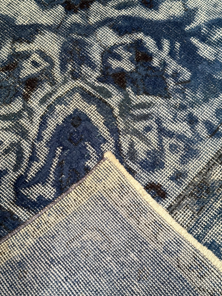 Orijinal Vintage Kabartmalı Mavi Kök Boya Yün El Dokuma Halı 175x288 5.04 Metrekare - 6x8 ft