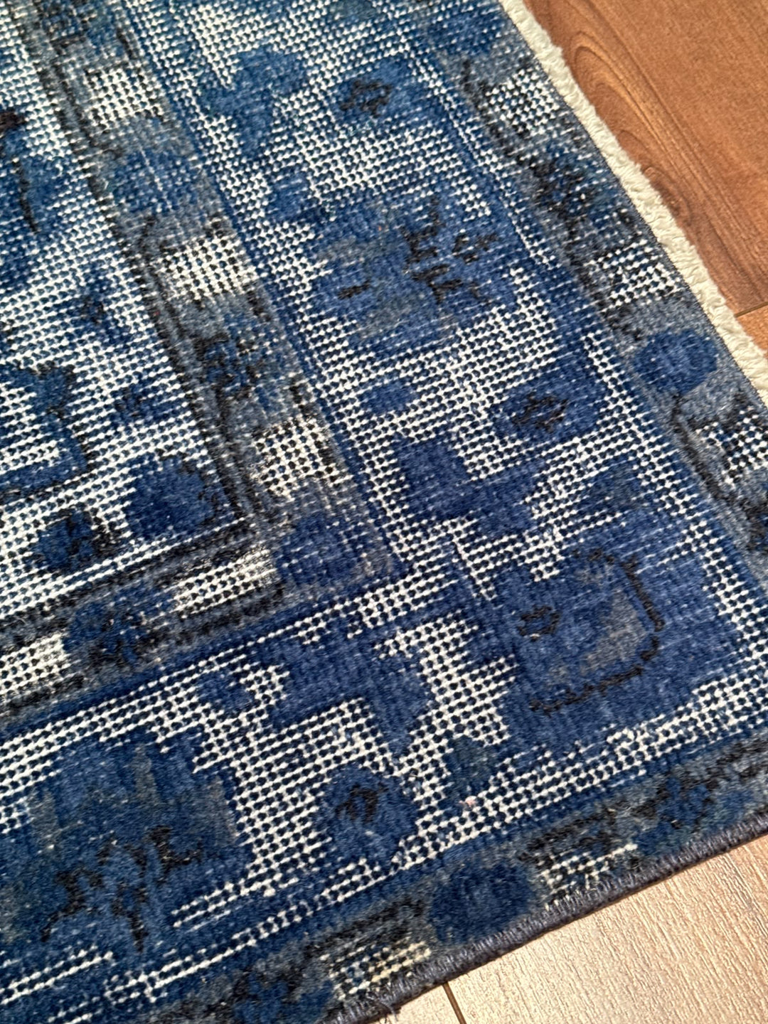 Orijinal Vintage Kabartmalı Mavi Kök Boya Yün El Dokuma Halı 175x288 5.04 Metrekare - 6x8 ft