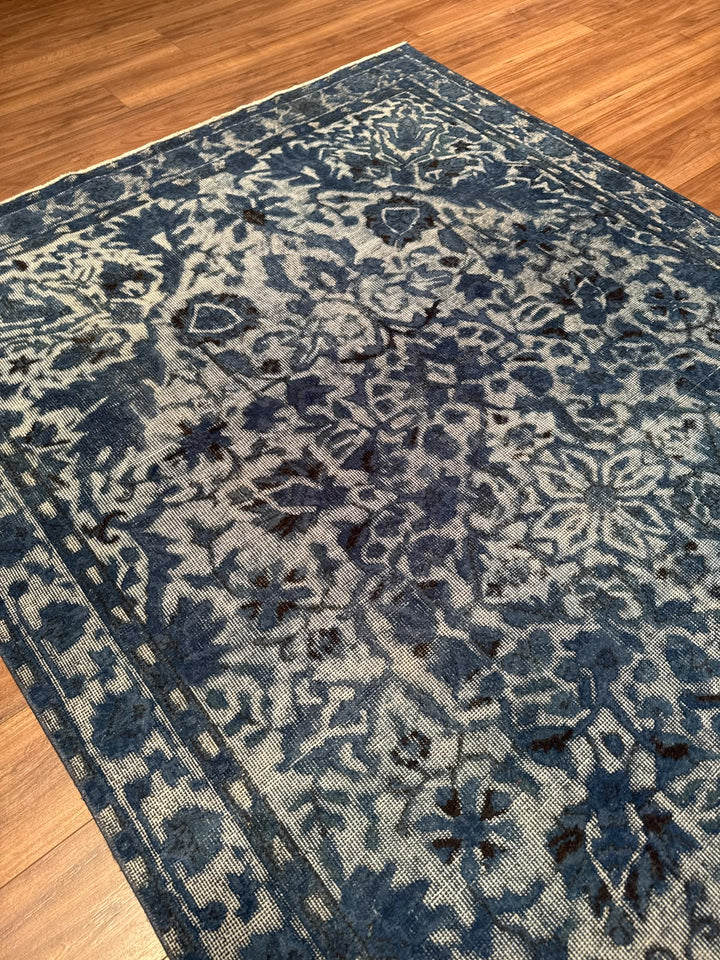 Orijinal Vintage Kabartmalı Mavi Kök Boya Yün El Dokuma Halı 175x288 5.04 Metrekare - 6x8 ft