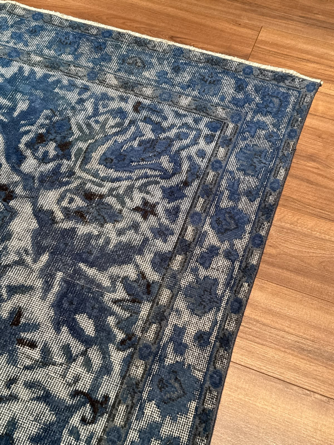 Orijinal Vintage Kabartmalı Mavi Kök Boya Yün El Dokuma Halı 175x288 5.04 Metrekare - 6x8 ft
