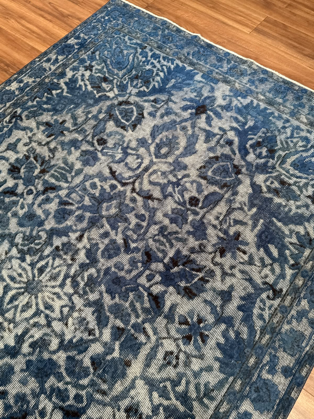 Orijinal Vintage Kabartmalı Mavi Kök Boya Yün El Dokuma Halı 175x288 5.04 Metrekare - 6x8 ft
