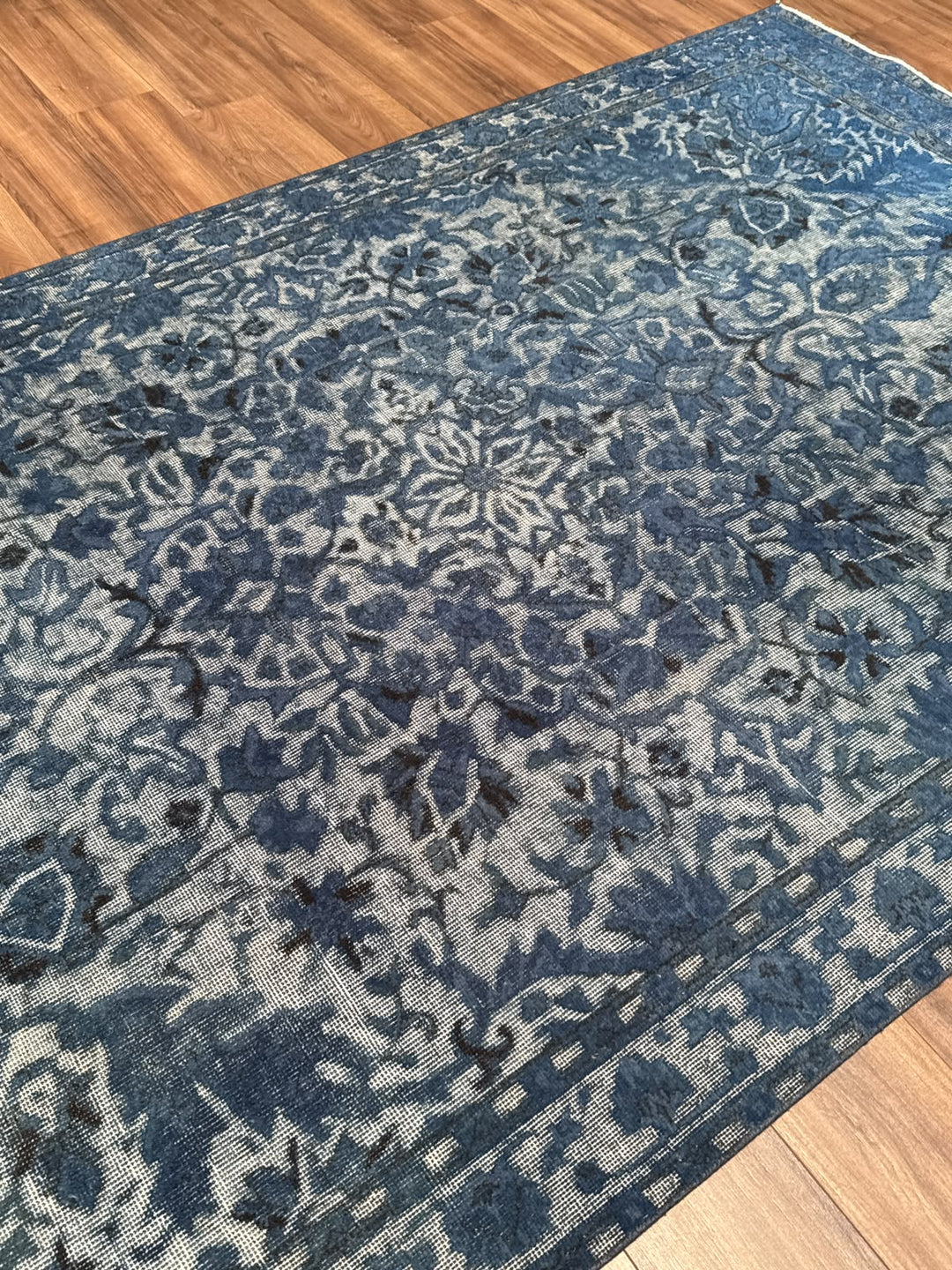Orijinal Vintage Kabartmalı Mavi Kök Boya Yün El Dokuma Halı 175x288 5.04 Metrekare - 6x8 ft