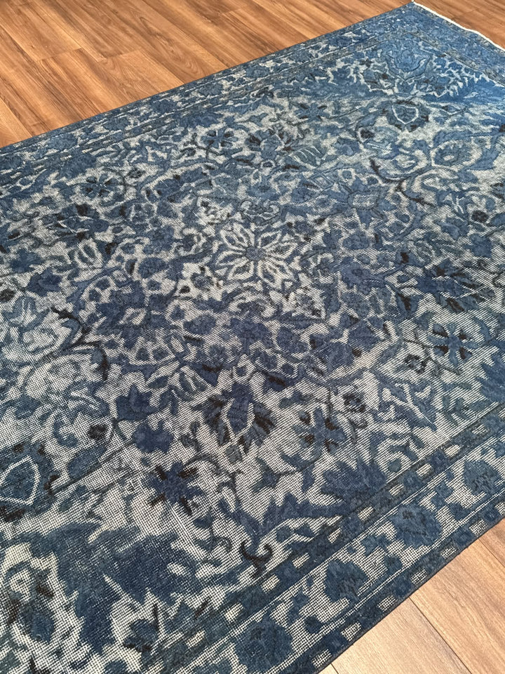 Orijinal Vintage Kabartmalı Mavi Kök Boya Yün El Dokuma Halı 175x288 5.04 Metrekare - 6x8 ft