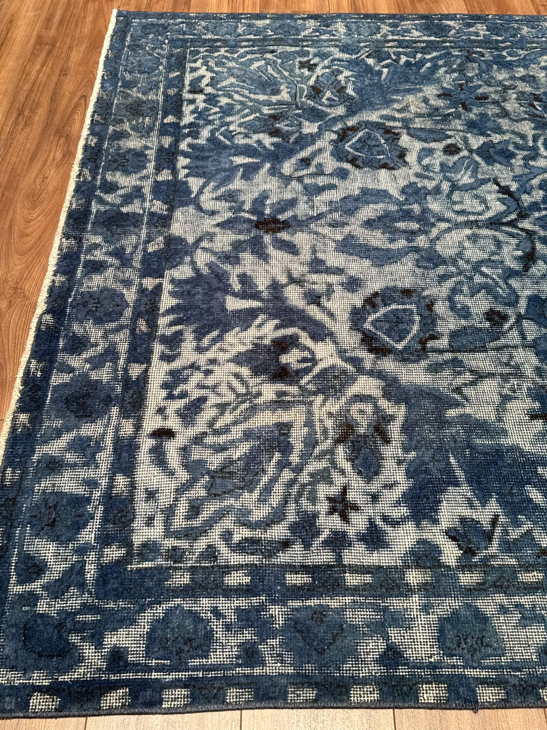 Orijinal Vintage Kabartmalı Mavi Kök Boya Yün El Dokuma Halı 175x288 5.04 Metrekare - 6x8 ft