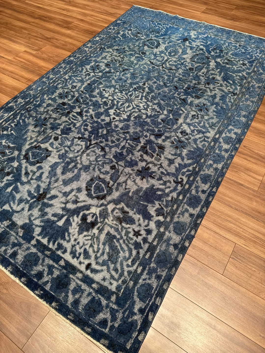 Orijinal Vintage Kabartmalı Mavi Kök Boya Yün El Dokuma Halı 175x288 5.04 Metrekare - 6x8 ft