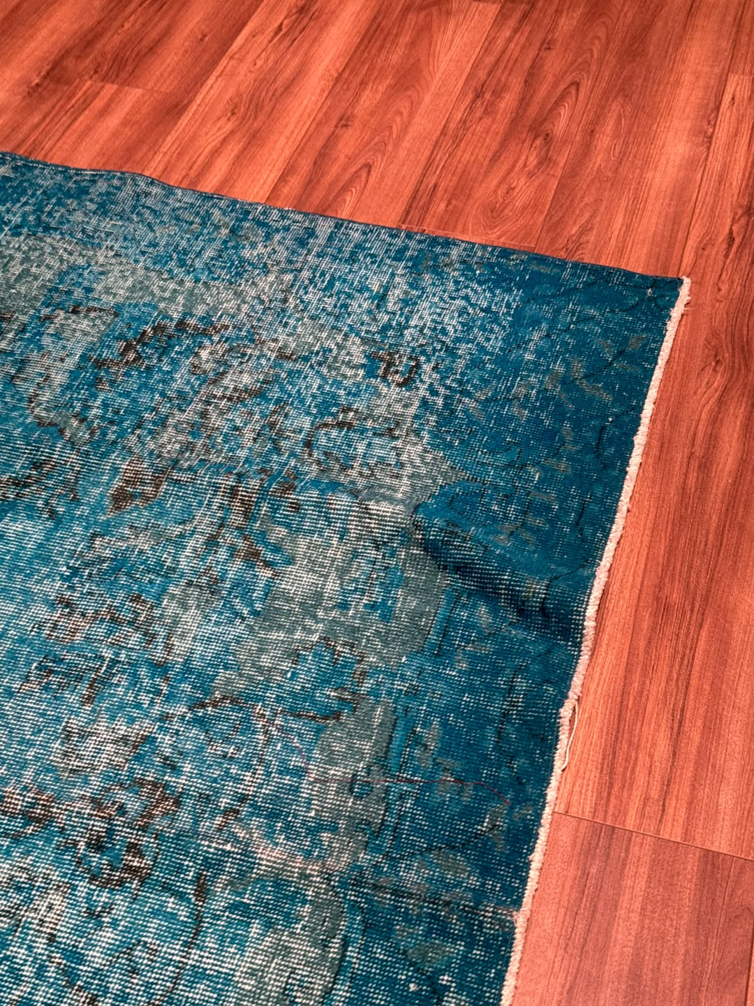 Orijinal Vintage Turkuaz Kök Boya Yün El Dokuma Halı 196x295 5.78 Metrekare - 6x8 ft