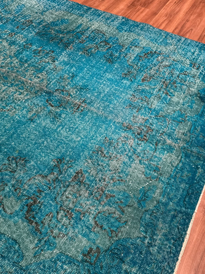 Orijinal Vintage Turkuaz Kök Boya Yün El Dokuma Halı 196x295 5.78 Metrekare - 6x8 ft
