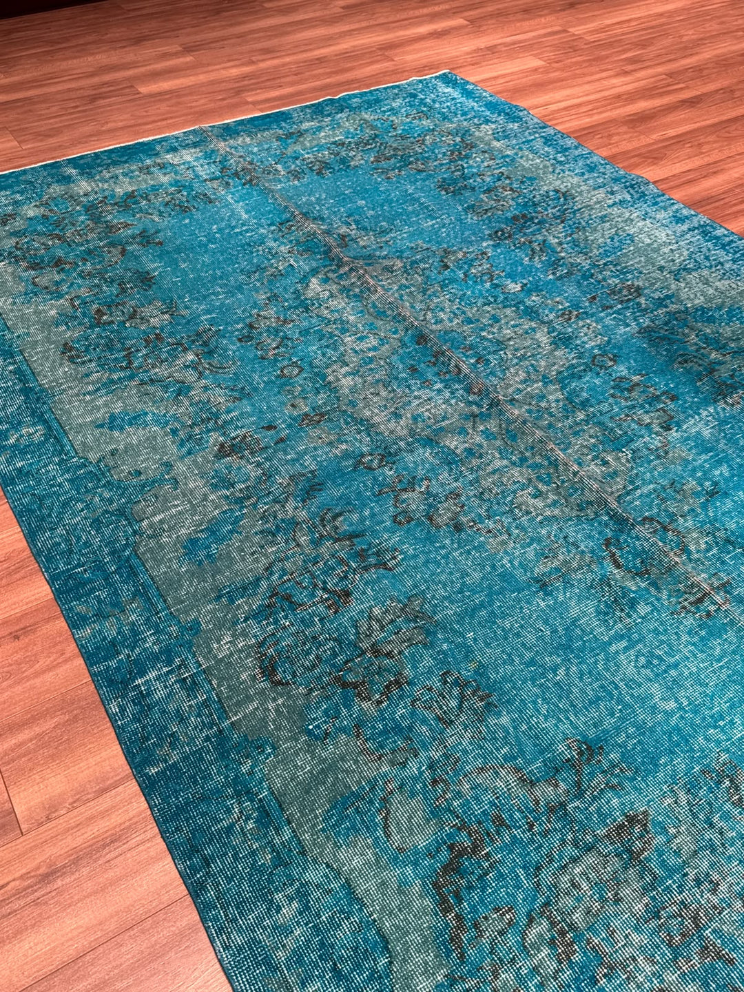 Orijinal Vintage Turkuaz Kök Boya Yün El Dokuma Halı 196x295 5.78 Metrekare - 6x8 ft