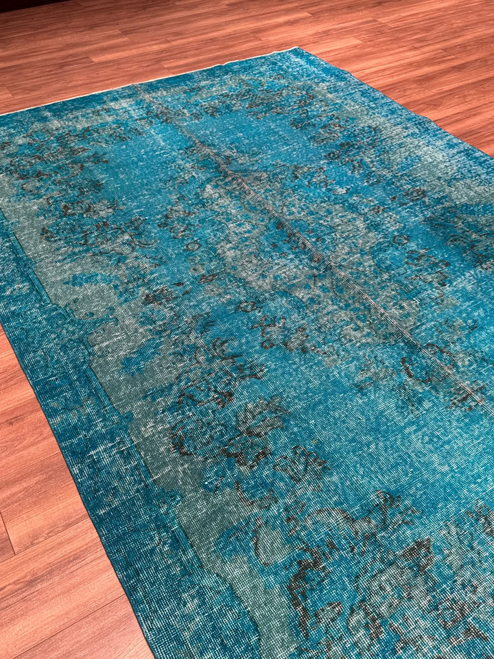 Orijinal Vintage Turkuaz Kök Boya Yün El Dokuma Halı 196x295 5.78 Metrekare - 6x8 ft
