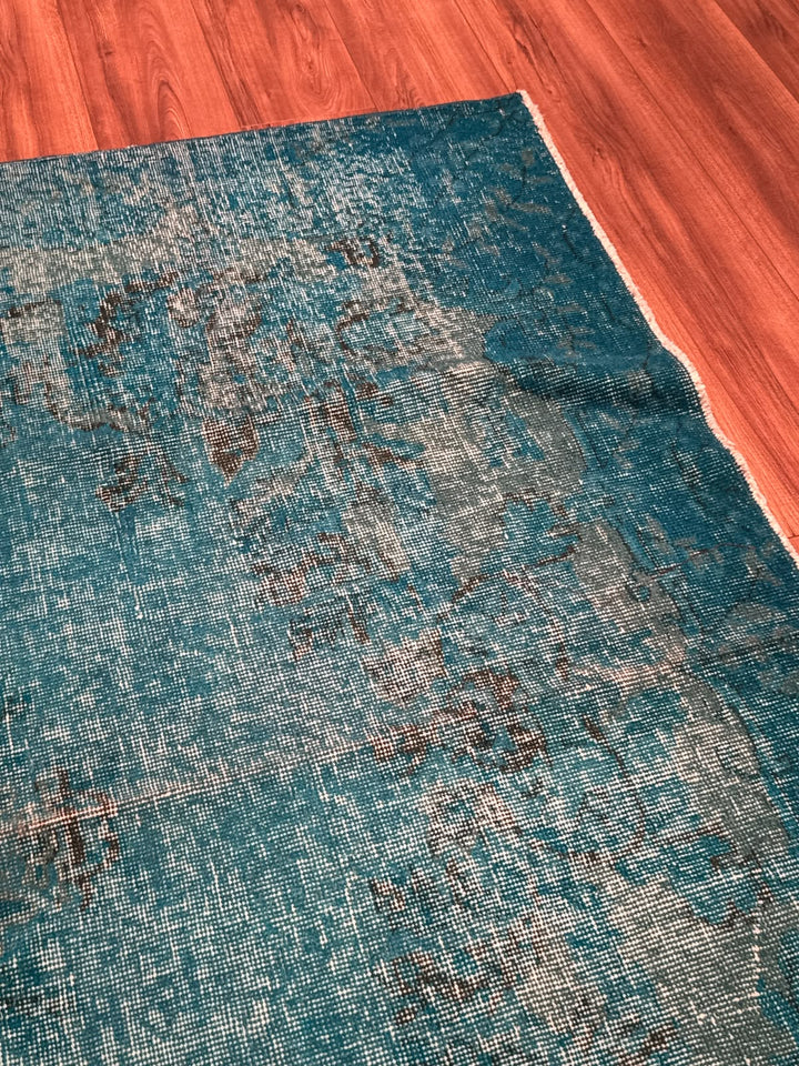 Orijinal Vintage Turkuaz Kök Boya Yün El Dokuma Halı 196x295 5.78 Metrekare - 6x8 ft