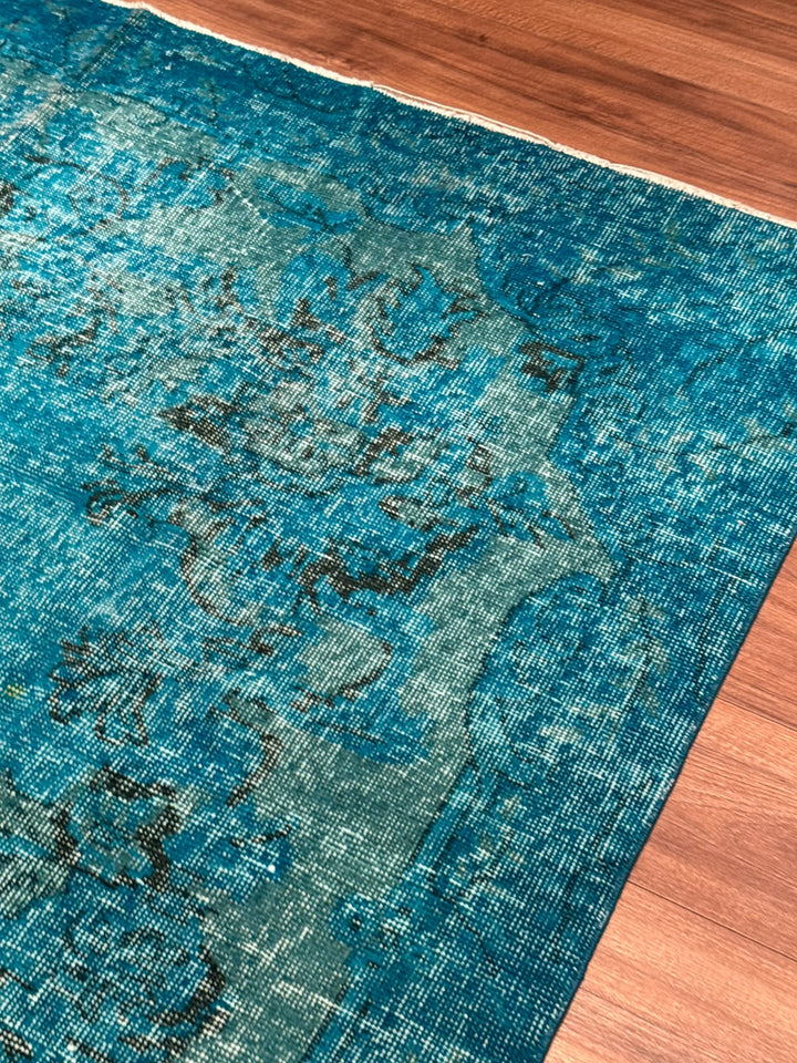 Orijinal Vintage Turkuaz Kök Boya Yün El Dokuma Halı 196x295 5.78 Metrekare - 6x8 ft