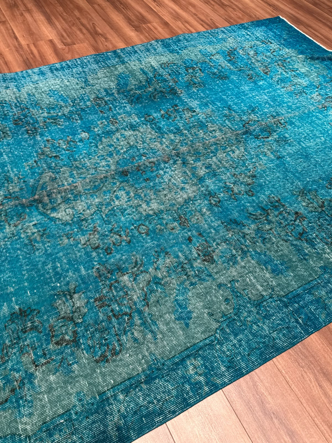 Orijinal Vintage Turkuaz Kök Boya Yün El Dokuma Halı 196x295 5.78 Metrekare - 6x8 ft