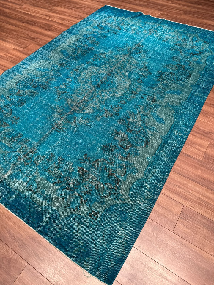 Orijinal Vintage Turkuaz Kök Boya Yün El Dokuma Halı 196x295 5.78 Metrekare - 6x8 ft
