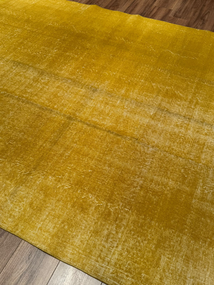 Orijinal Vintage Sarı Kök Boya Yün El Dokuma Halı 201x304 6.11 Metrekare - 7x10 ft