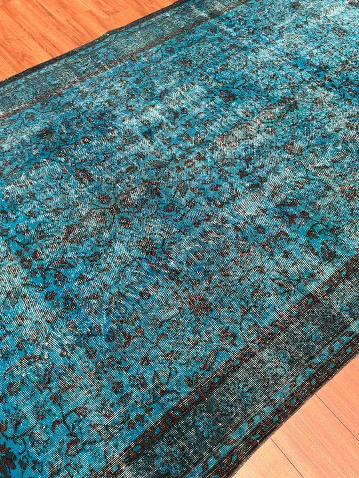 Orijinal Vintage Turkuaz Kök Boya Yün El Dokuma Halı 194x295 5.72 Metrekare - 7x10 ft