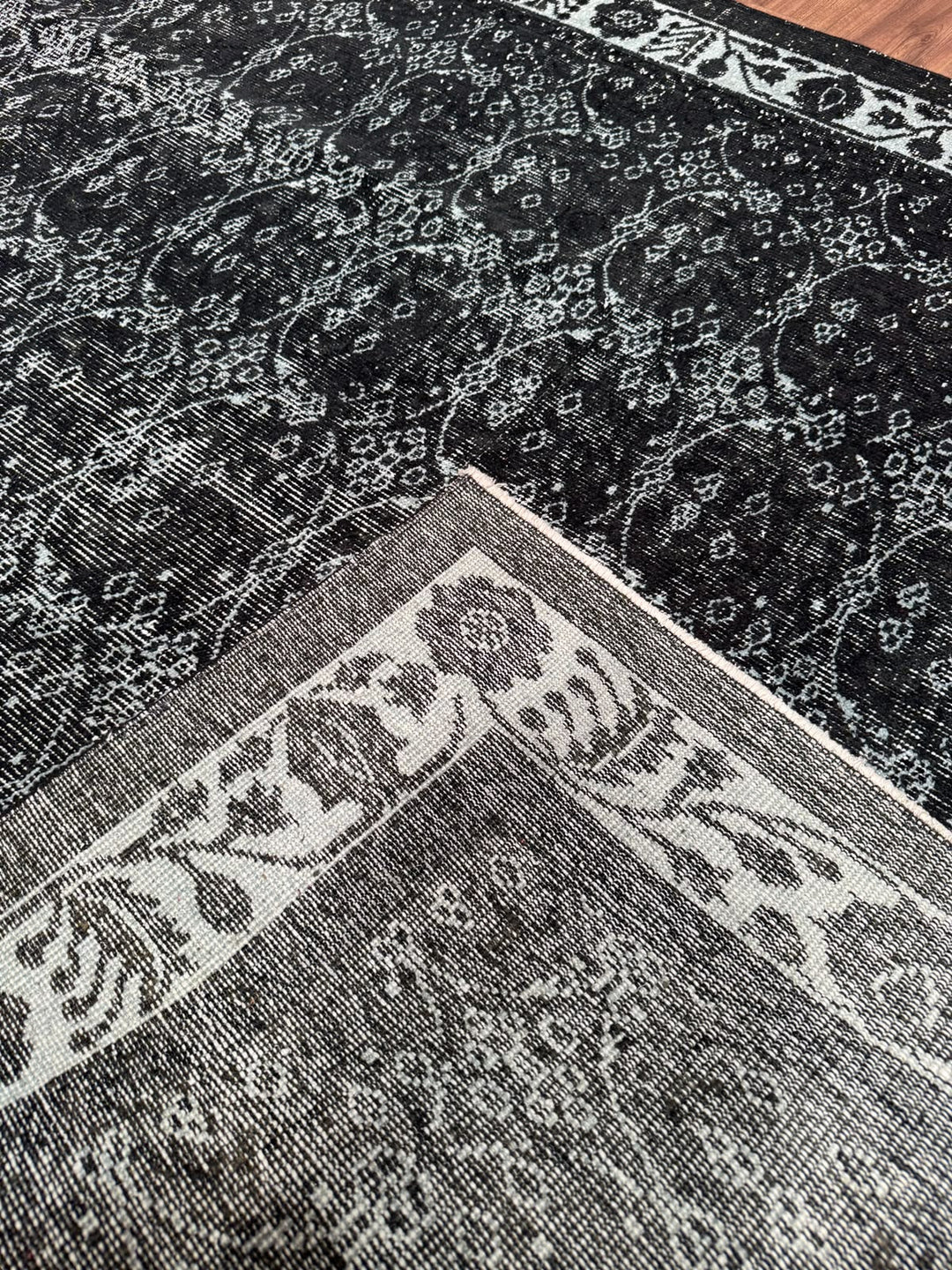 Orijinal Vintage Siyah Kök Boya Yün El Dokuma Halı 166x290 4.31 Metrekare - 7x10 ft