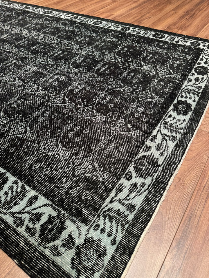 Orijinal Vintage Siyah Kök Boya Yün El Dokuma Halı 166x290 4.31 Metrekare - 7x10 ft