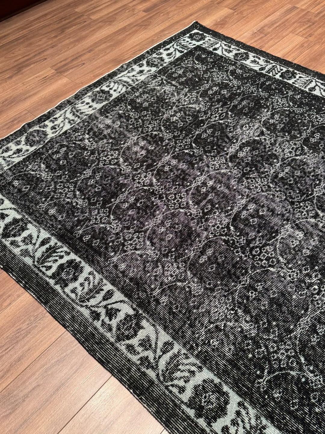 Orijinal Vintage Siyah Kök Boya Yün El Dokuma Halı 166x290 4.31 Metrekare - 7x10 ft
