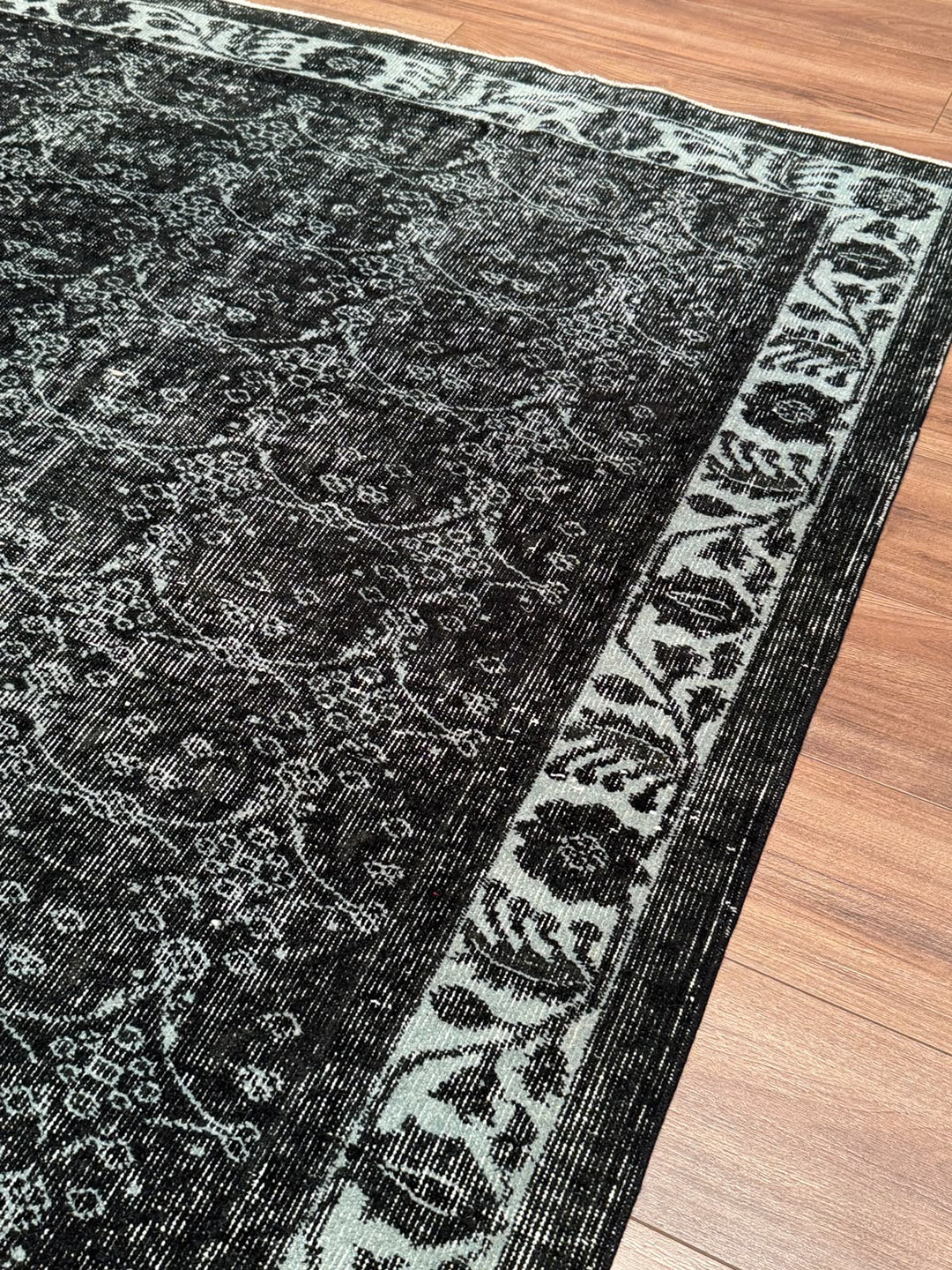 Orijinal Vintage Siyah Kök Boya Yün El Dokuma Halı 166x290 4.31 Metrekare - 7x10 ft