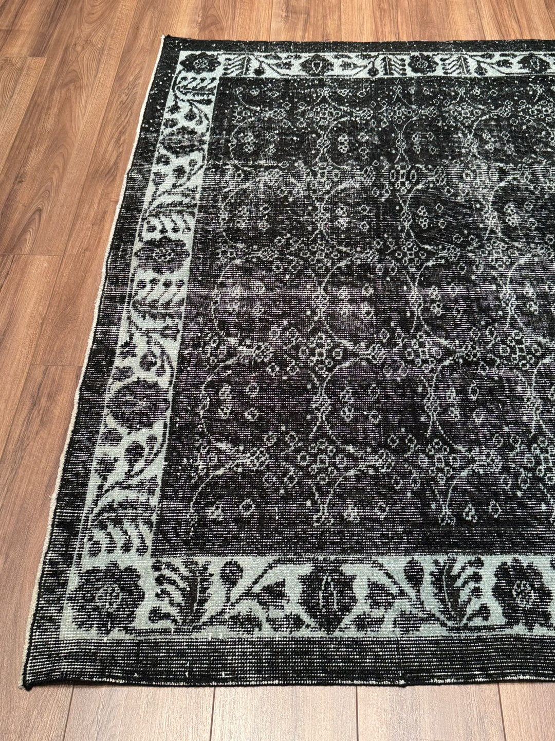 Orijinal Vintage Siyah Kök Boya Yün El Dokuma Halı 166x290 4.31 Metrekare - 7x10 ft