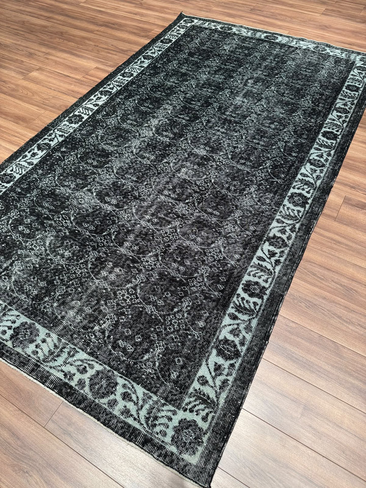 Orijinal Vintage Siyah Kök Boya Yün El Dokuma Halı 166x290 4.31 Metrekare - 7x10 ft