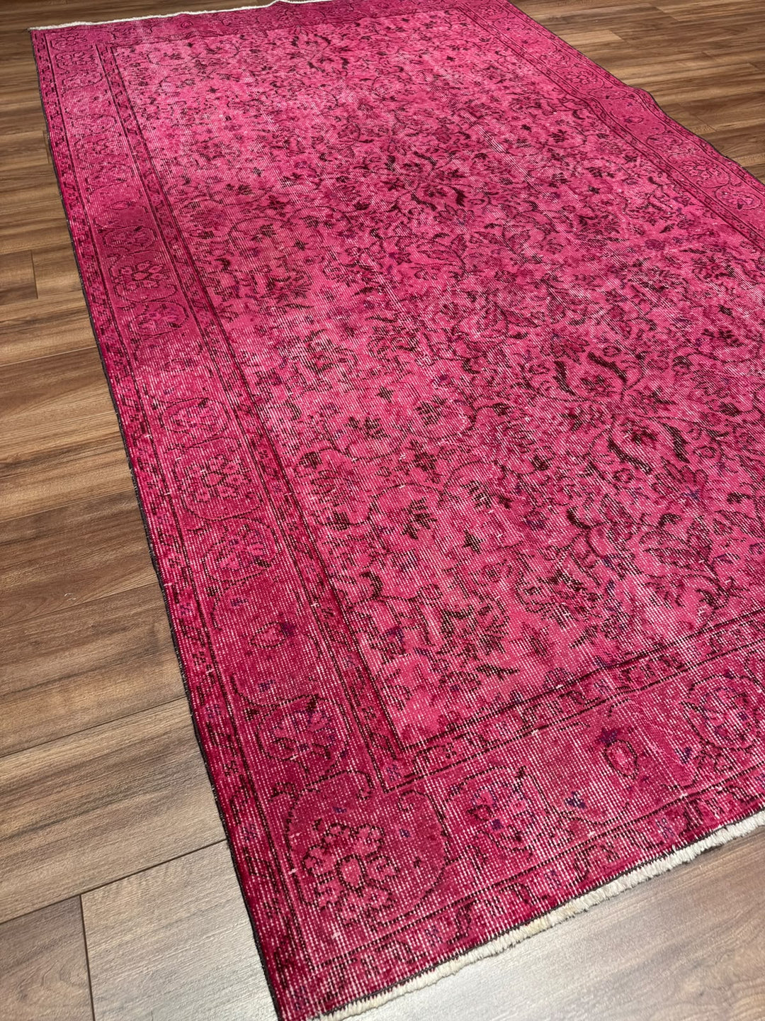 Orijinal Vintage Pembe Kök Boya Yün El Dokuma Halı 167x283 4.72 Metrekare - 6x8 ft