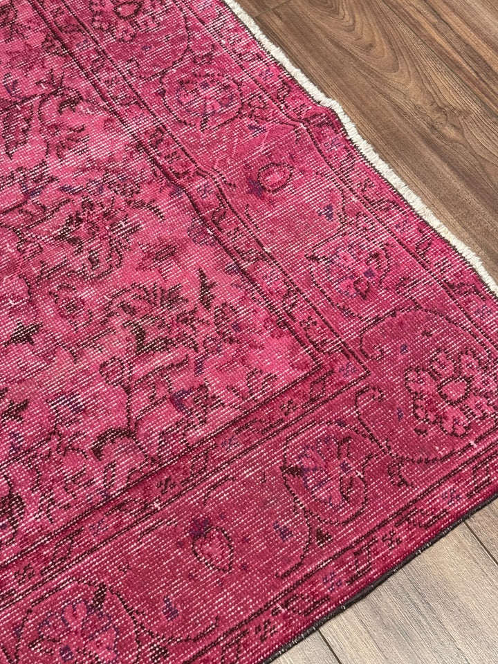 Orijinal Vintage Pembe Kök Boya Yün El Dokuma Halı 167x283 4.72 Metrekare - 6x8 ft