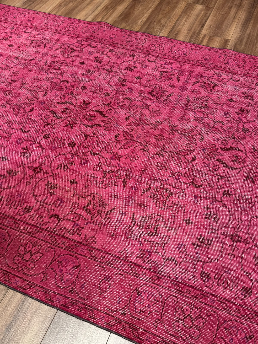 Orijinal Vintage Pembe Kök Boya Yün El Dokuma Halı 167x283 4.72 Metrekare - 6x8 ft