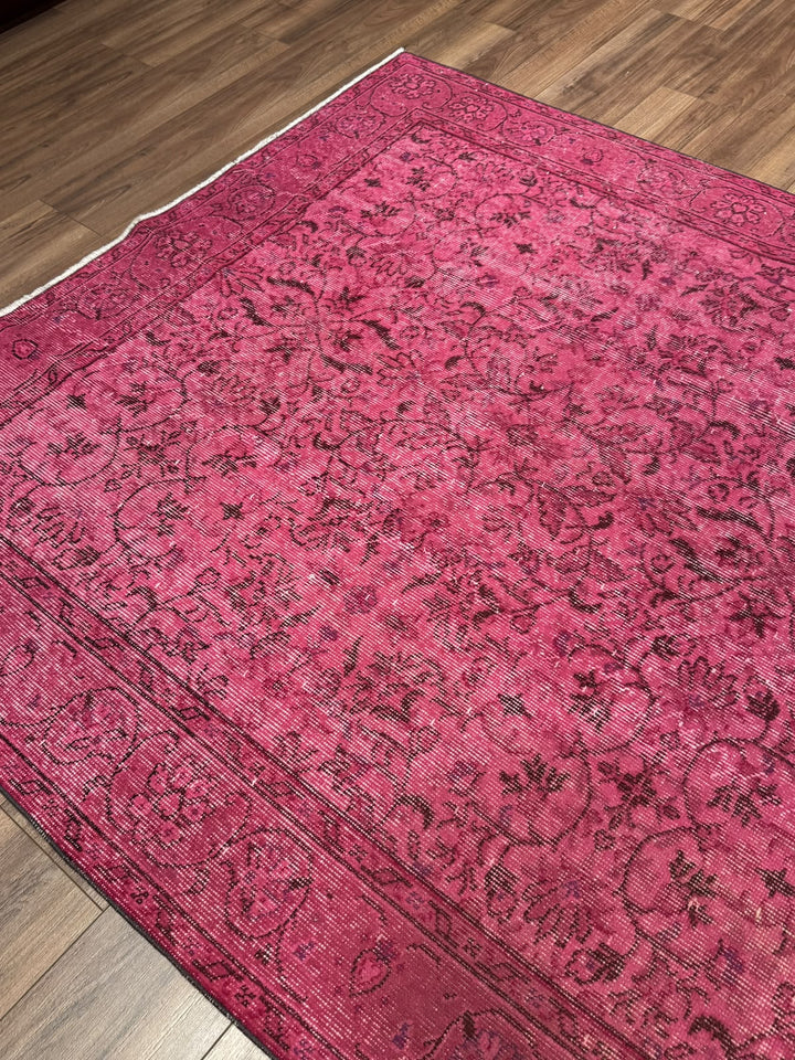 Orijinal Vintage Pembe Kök Boya Yün El Dokuma Halı 167x283 4.72 Metrekare - 6x8 ft