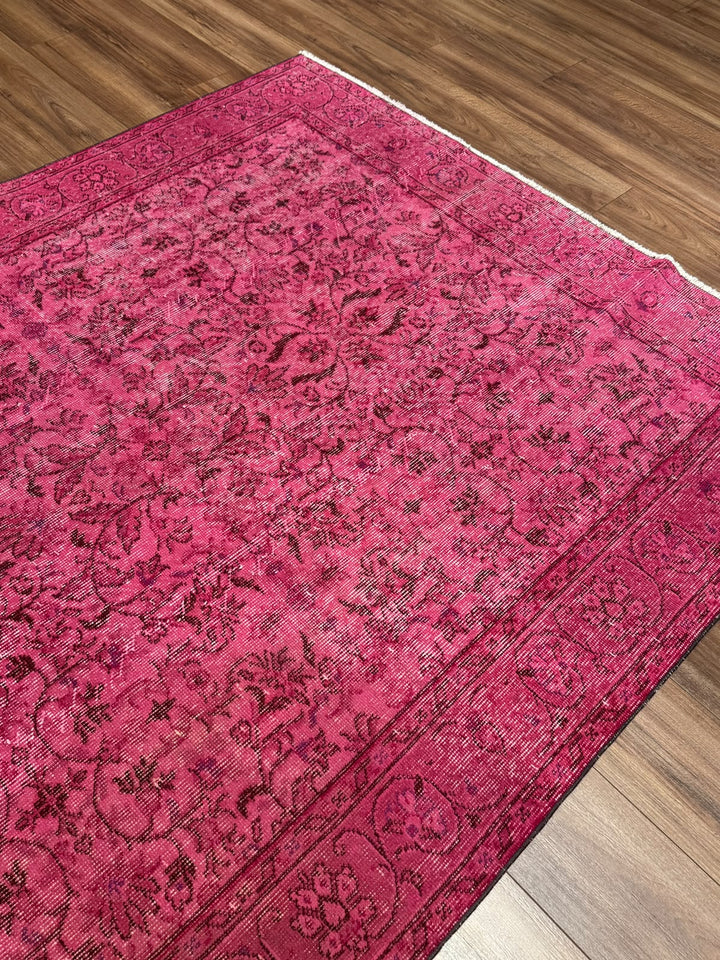 Orijinal Vintage Pembe Kök Boya Yün El Dokuma Halı 167x283 4.72 Metrekare - 6x8 ft