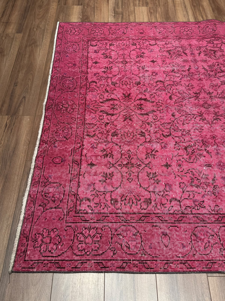 Orijinal Vintage Pembe Kök Boya Yün El Dokuma Halı 167x283 4.72 Metrekare - 6x8 ft