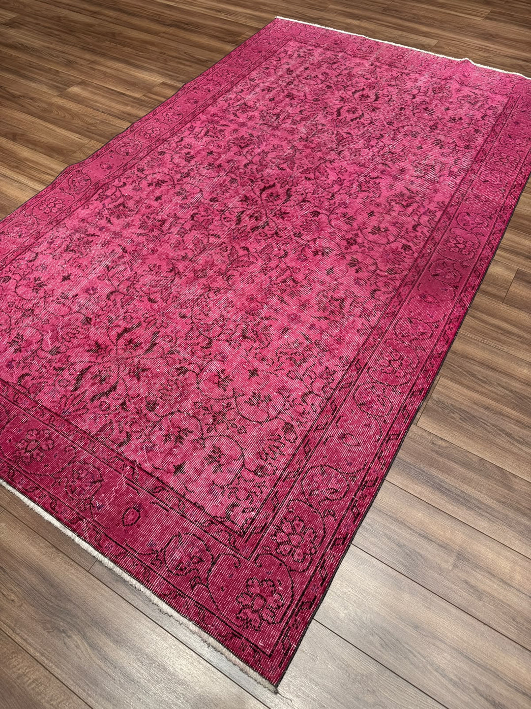 Orijinal Vintage Pembe Kök Boya Yün El Dokuma Halı 167x283 4.72 Metrekare - 6x8 ft