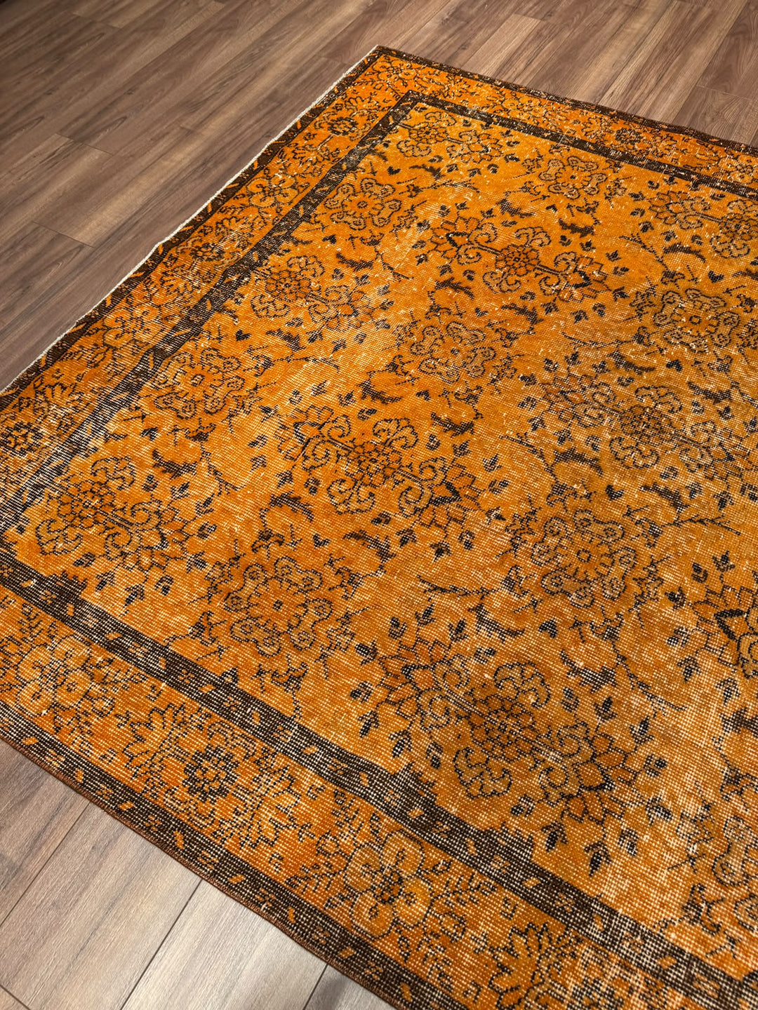 Orijinal Vintage Turuncu Kök Boya Yün El Dokuma Halı 192x290 5.57 Metrekare - 6x8 ft