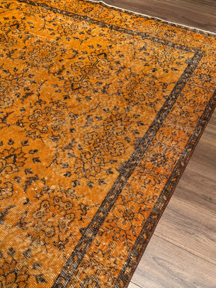 Orijinal Vintage Turuncu Kök Boya Yün El Dokuma Halı 192x290 5.57 Metrekare - 6x8 ft