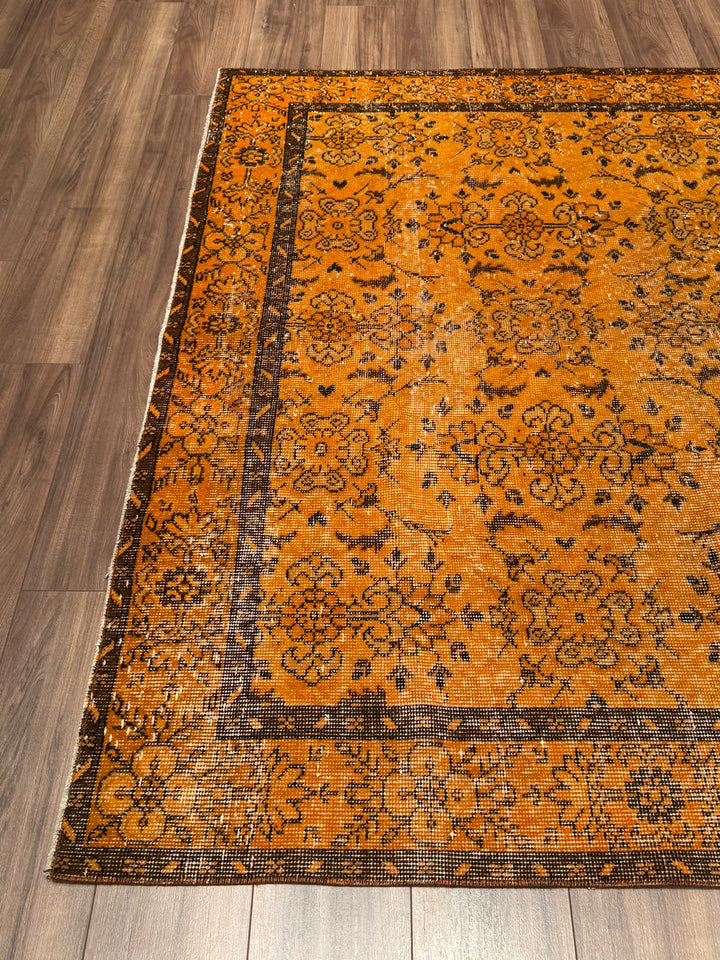Orijinal Vintage Turuncu Kök Boya Yün El Dokuma Halı 192x290 5.57 Metrekare - 6x8 ft