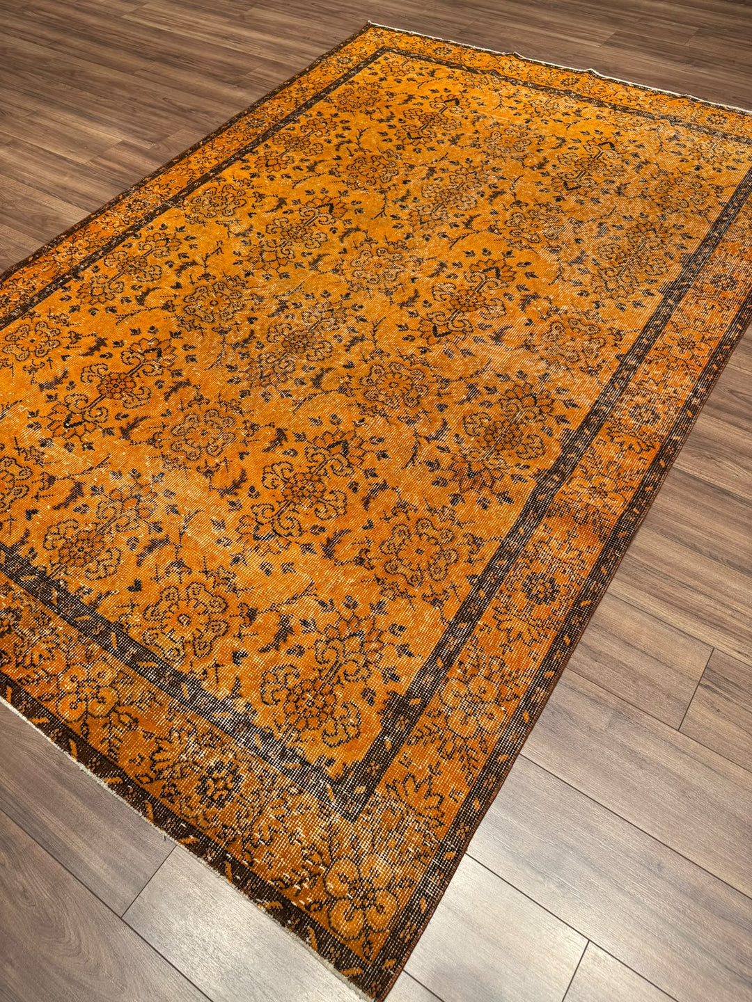 Orijinal Vintage Turuncu Kök Boya Yün El Dokuma Halı 192x290 5.57 Metrekare - 6x8 ft